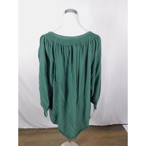 Dressbarn Shirt Womens 3X Green Smocked Henley Peasant Boho Rayon Long Sleeve - Picture 7 of 12